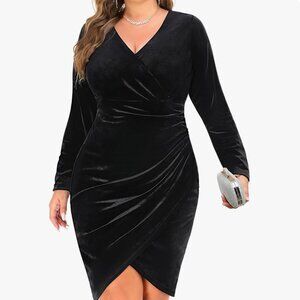 Elegant Black Velvet Wrap Dress